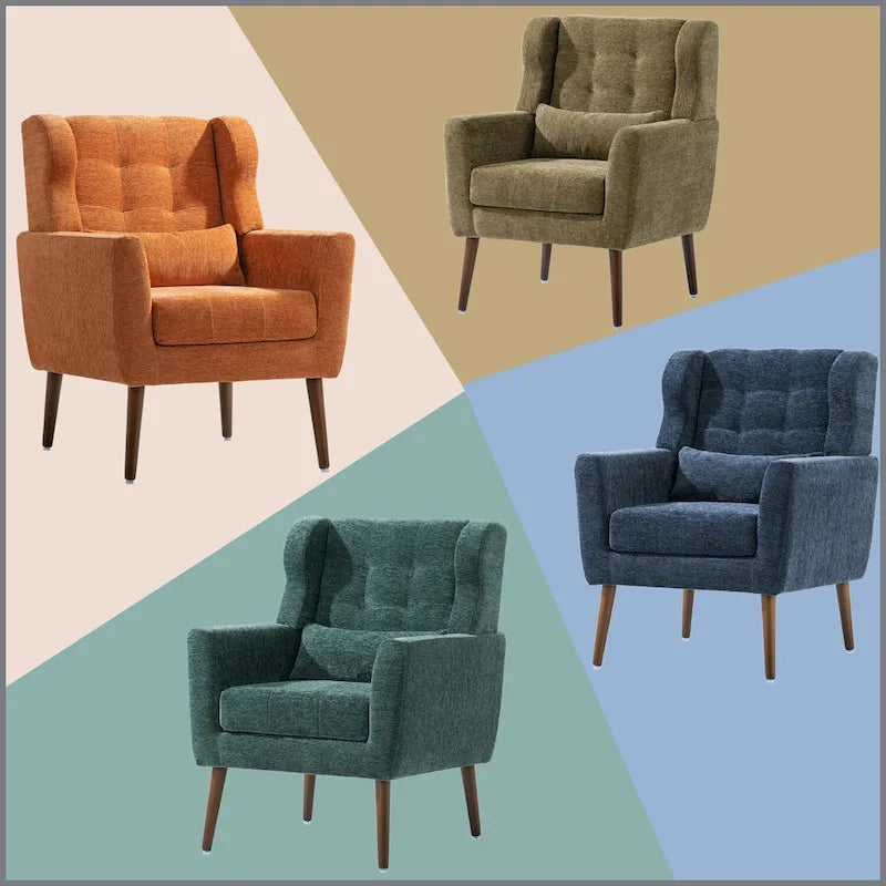 Olive Green 24.21 Button Tufted Arm Chair with Wood Legs
