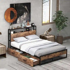 Full/Queen Industrial Platform Bed Frame with Drawer Storage