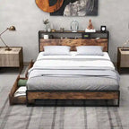 Full/Queen Industrial Platform Bed Frame with Drawer Storage
