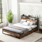 Full/Queen Industrial Platform Bed Frame with Drawer Storage