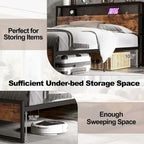 Full/Queen Industrial Platform Bed Frame with Drawer Storage