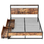 Full/Queen Industrial Platform Bed Frame with Drawer Storage