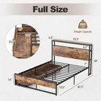 Full/Queen Industrial Platform Bed Frame with Drawer Storage