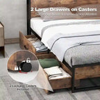 Full/Queen Industrial Platform Bed Frame with Drawer Storage