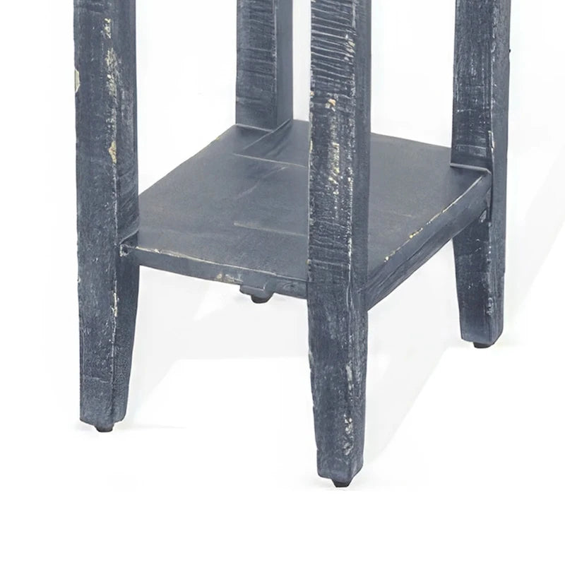 Chairside Table with Drawer and Shelf, 14 Inch Blue Mahogany Wood