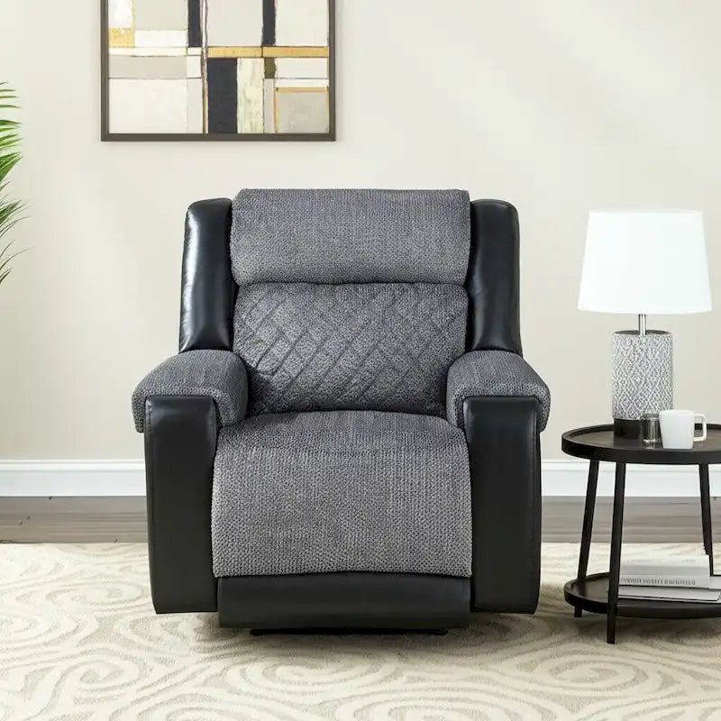 39 Black And Gray Faux Leather And Fabric Manual Recliner
