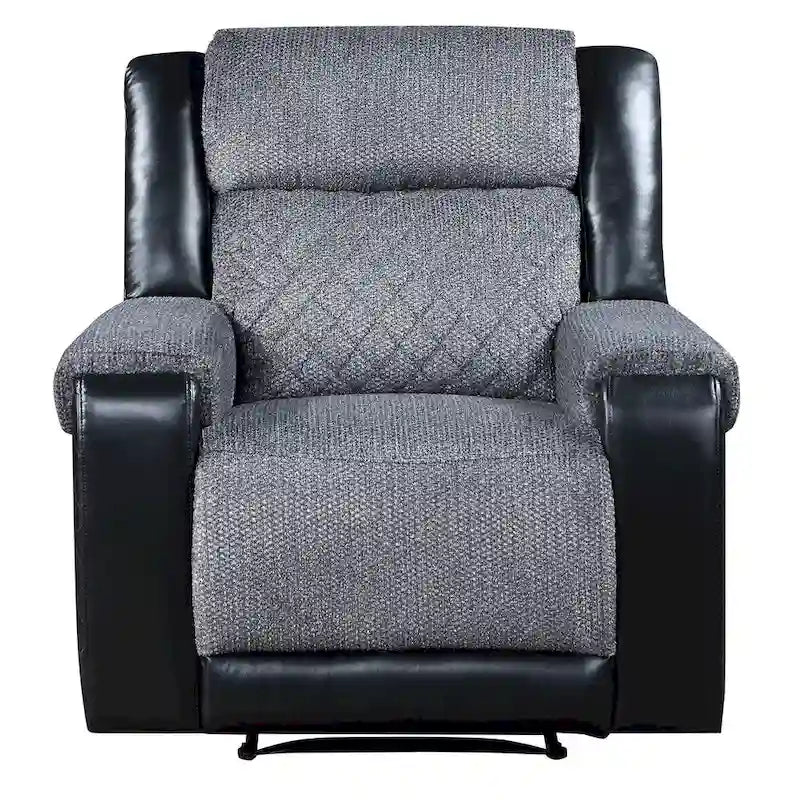 39 Black And Gray Faux Leather And Fabric Manual Recliner