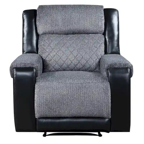 39 Black And Gray Faux Leather And Fabric Manual Recliner