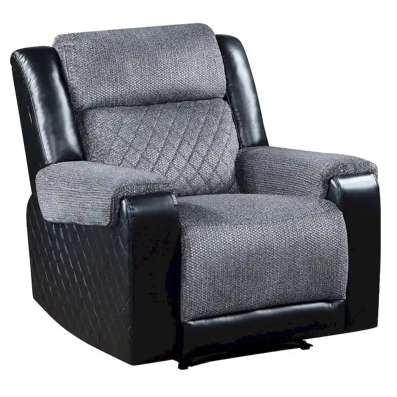 39 Black And Gray Faux Leather And Fabric Manual Recliner