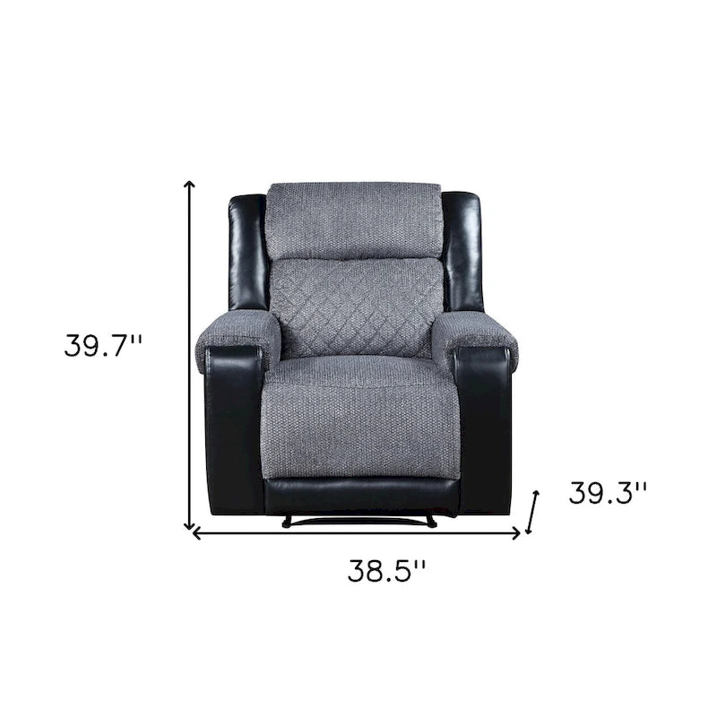 39 Black And Gray Faux Leather And Fabric Manual Recliner