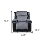 39 Black And Gray Faux Leather And Fabric Manual Recliner