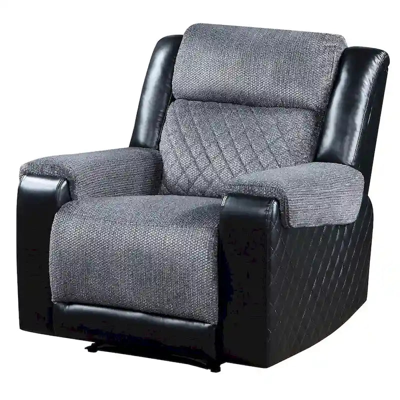 39 Black And Gray Faux Leather And Fabric Manual Recliner