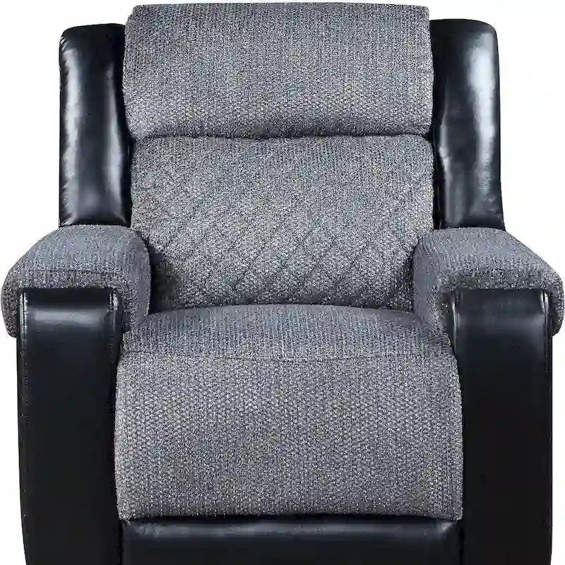 39 Black And Gray Faux Leather And Fabric Manual Recliner