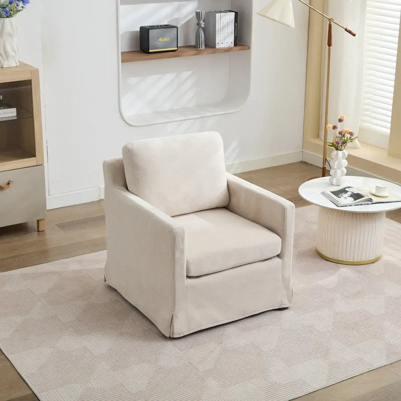 Chenille Upholstered Swivel Accent Chair wSkirted and Metal Base