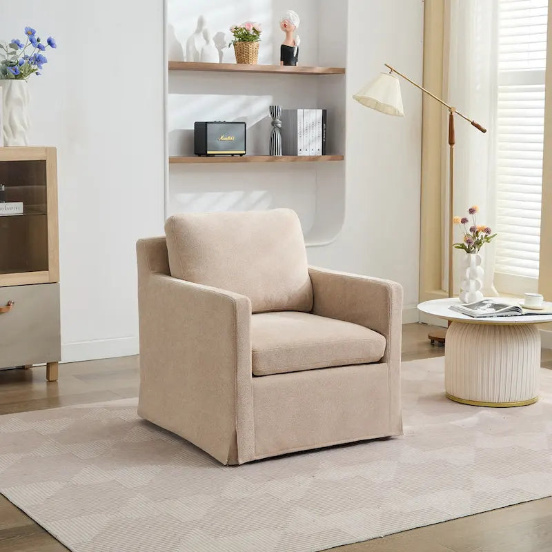 Chenille Upholstered Swivel Accent Chair wSkirted and Metal Base