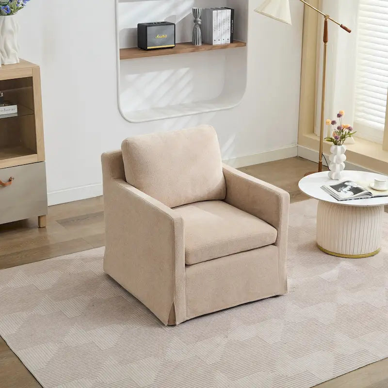 Chenille Upholstered Swivel Accent Chair wSkirted and Metal Base