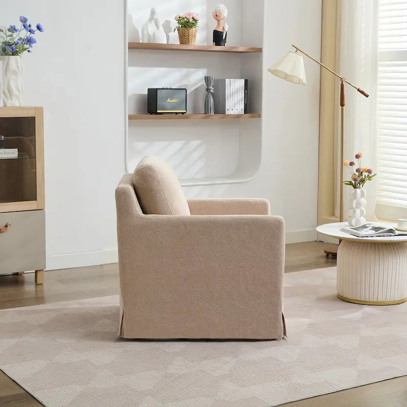 Chenille Upholstered Swivel Accent Chair wSkirted and Metal Base