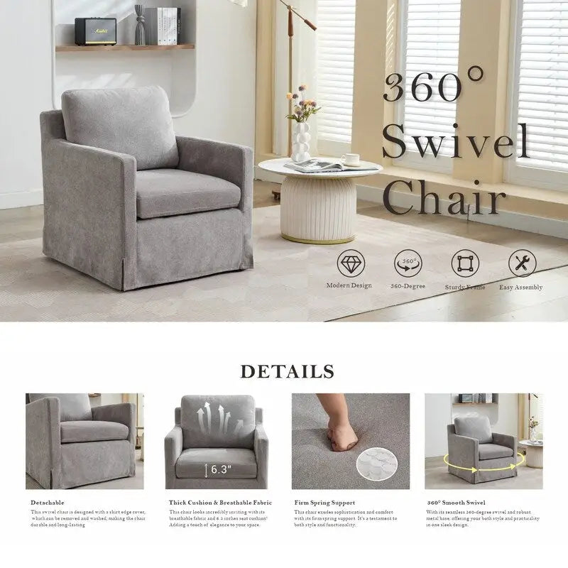 Chenille Upholstered Swivel Accent Chair wSkirted and Metal Base