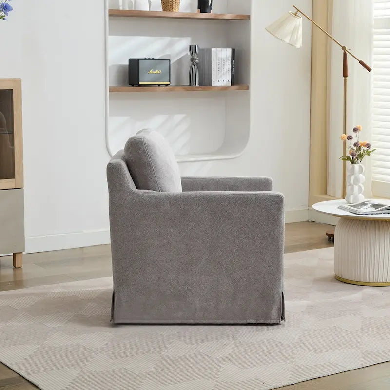 Chenille Upholstered Swivel Accent Chair wSkirted and Metal Base