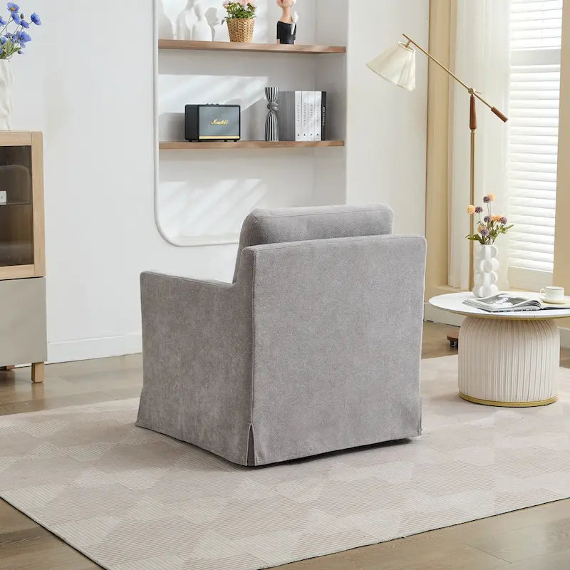 Chenille Upholstered Swivel Accent Chair wSkirted and Metal Base