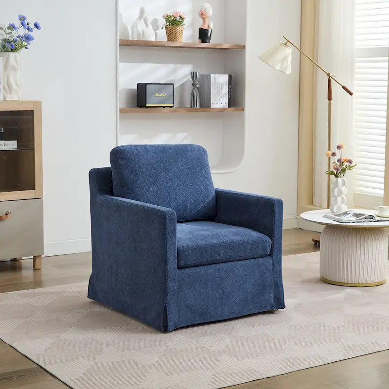 Chenille Upholstered Swivel Accent Chair wSkirted and Metal Base
