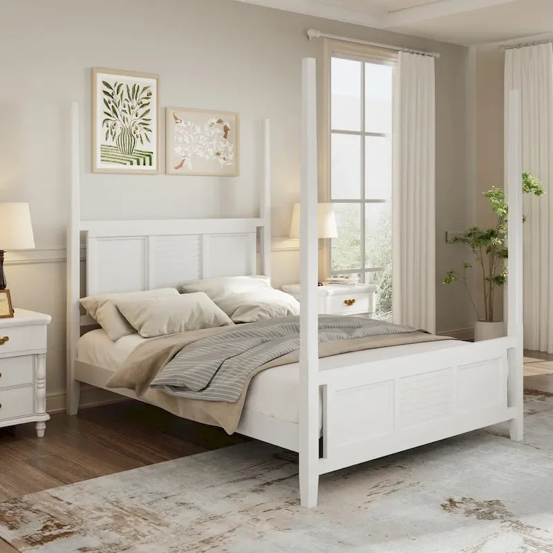 King Size Solid Pine Four-Poster Bed with 75 Tall Traditional Canopy Bed Frame