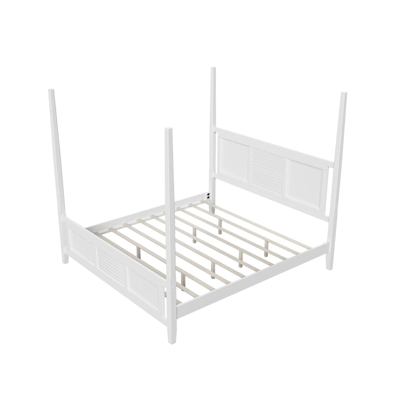 King Size Solid Pine Four-Poster Bed with 75 Tall Traditional Canopy Bed Frame