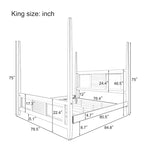 King Size Solid Pine Four-Poster Bed with 75 Tall Traditional Canopy Bed Frame