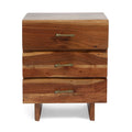Handcrafted Boho Acacia Wood 3 Drawer Nightstand