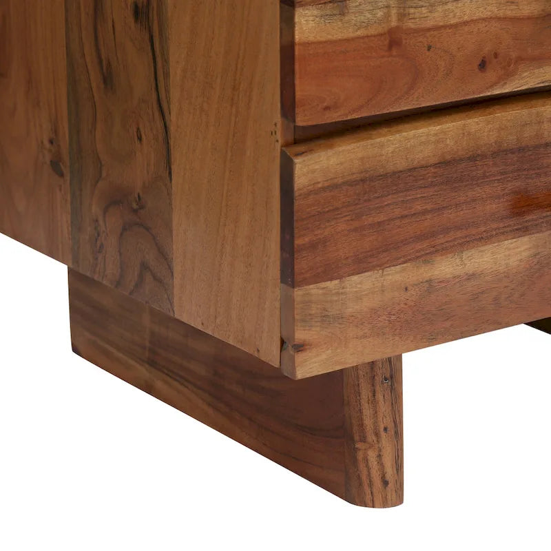 Handcrafted Boho Acacia Wood 3 Drawer Nightstand