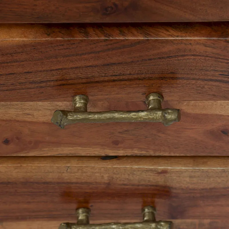 Handcrafted Boho Acacia Wood 3 Drawer Nightstand