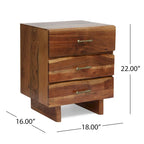Handcrafted Boho Acacia Wood 3 Drawer Nightstand