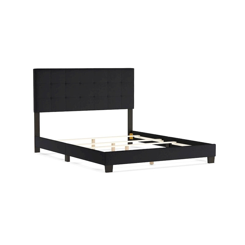 Charcoal Grey Grid-tufted Upholstered Panel Bed