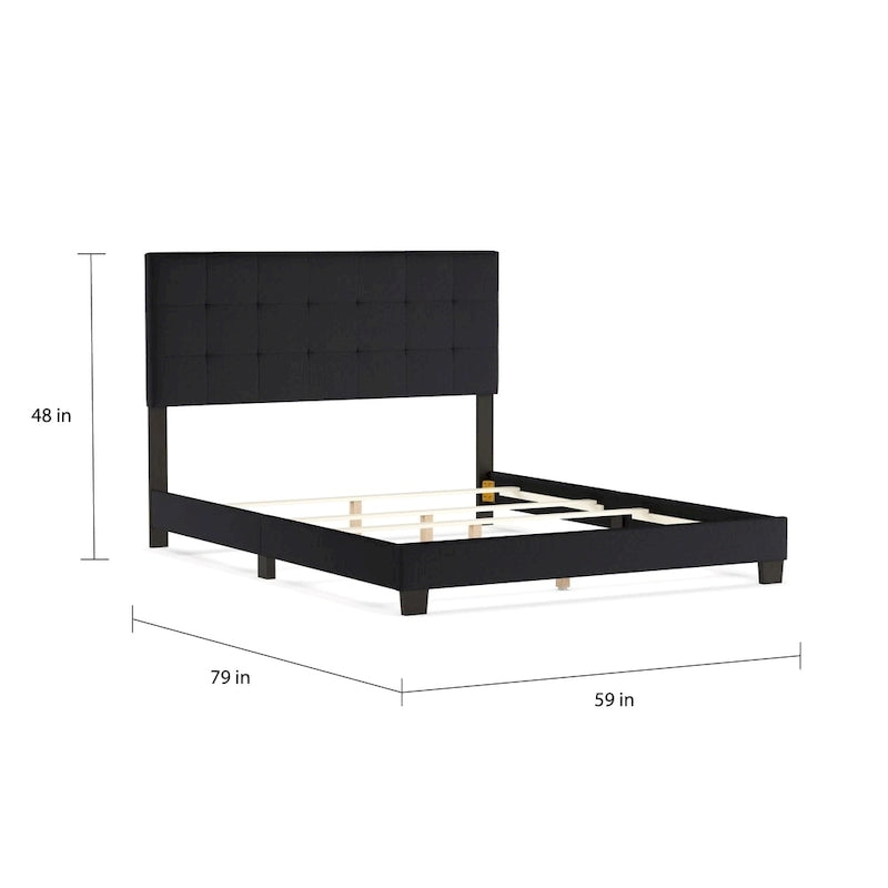 Charcoal Grey Grid-tufted Upholstered Panel Bed