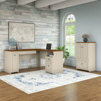 60W L Shaped Desk and Storage Cabinet with File Drawer