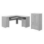 60W L Shaped Desk and Storage Cabinet with File Drawer