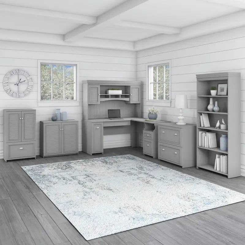 60W L Shaped Desk and Storage Cabinet with File Drawer