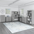 60W L Shaped Desk and Storage Cabinet with File Drawer