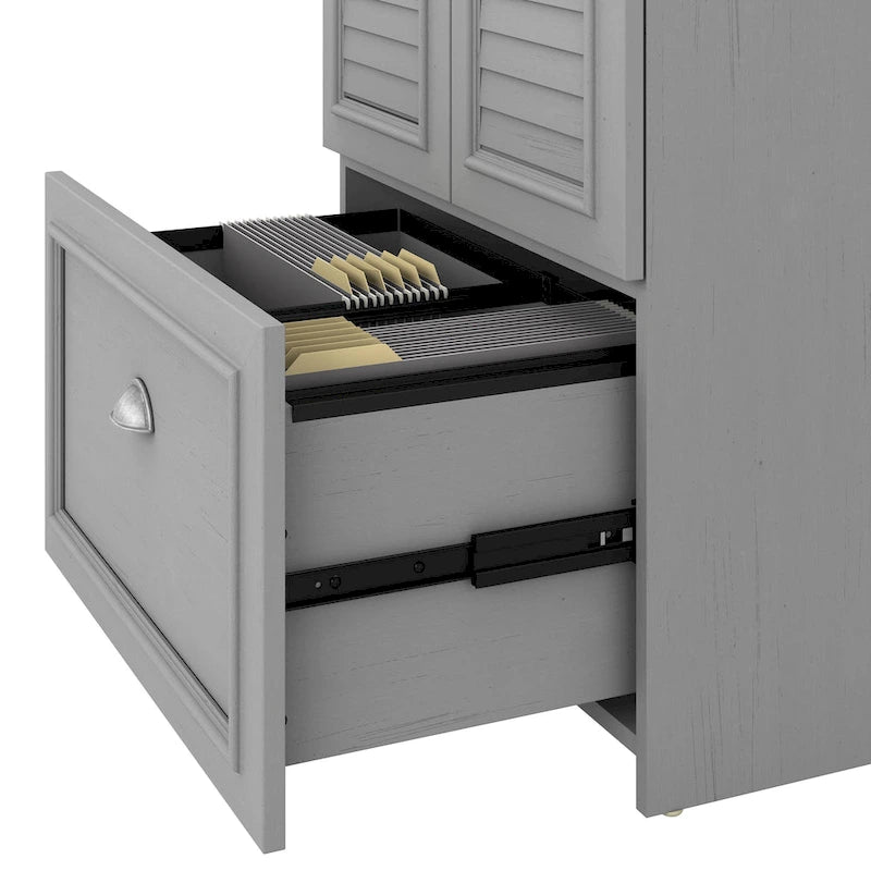 60W L Shaped Desk and Storage Cabinet with File Drawer