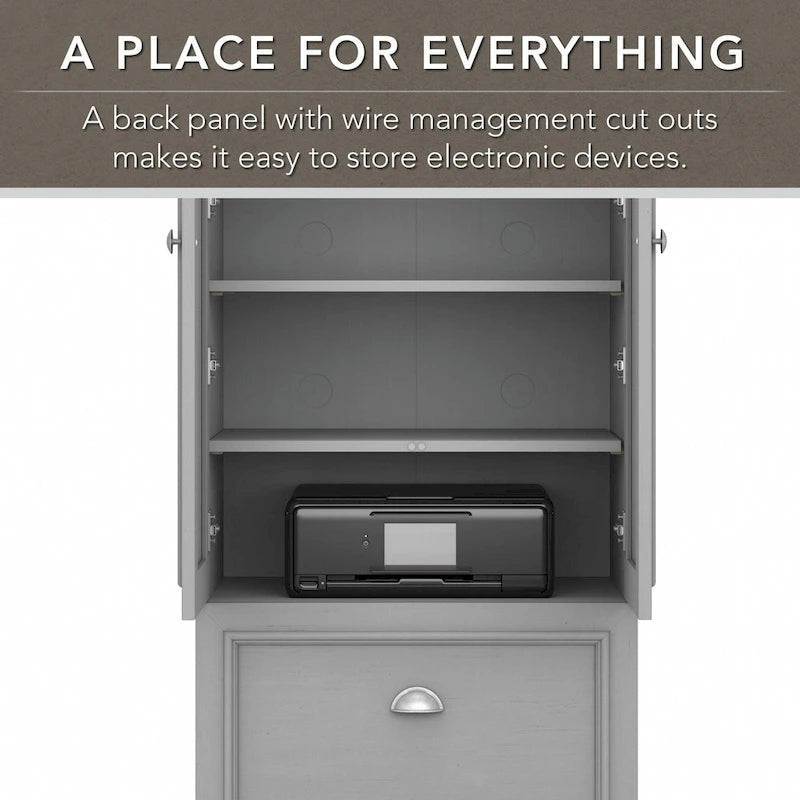 60W L Shaped Desk and Storage Cabinet with File Drawer