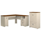 60W L Shaped Desk and Storage Cabinet with File Drawer