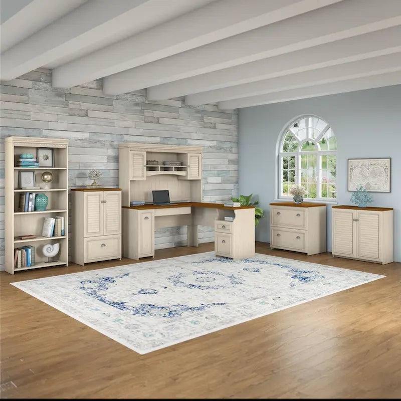 60W L Shaped Desk and Storage Cabinet with File Drawer