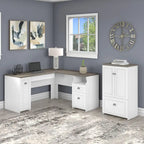 60W L Shaped Desk and Storage Cabinet with File Drawer