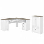60W L Shaped Desk and Storage Cabinet with File Drawer