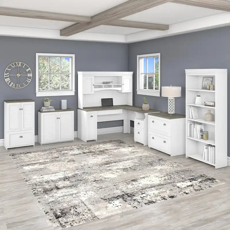 60W L Shaped Desk and Storage Cabinet with File Drawer