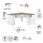 60W L Shaped Desk and Storage Cabinet with File Drawer