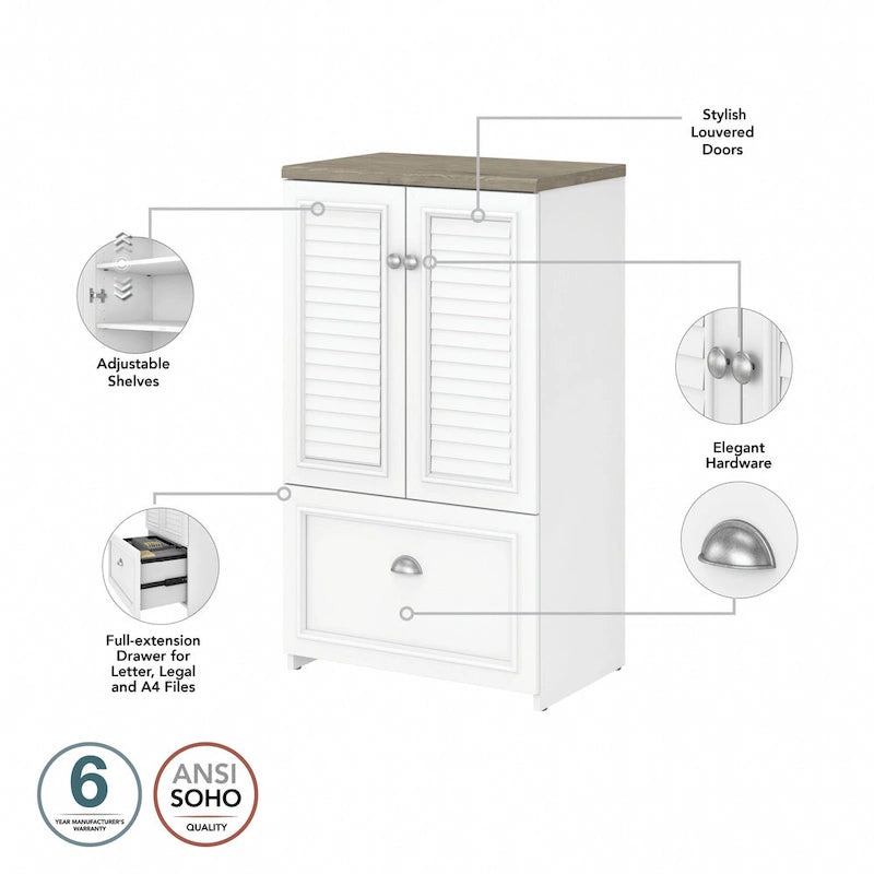 60W L Shaped Desk and Storage Cabinet with File Drawer