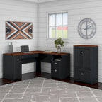60W L Shaped Desk and Storage Cabinet with File Drawer