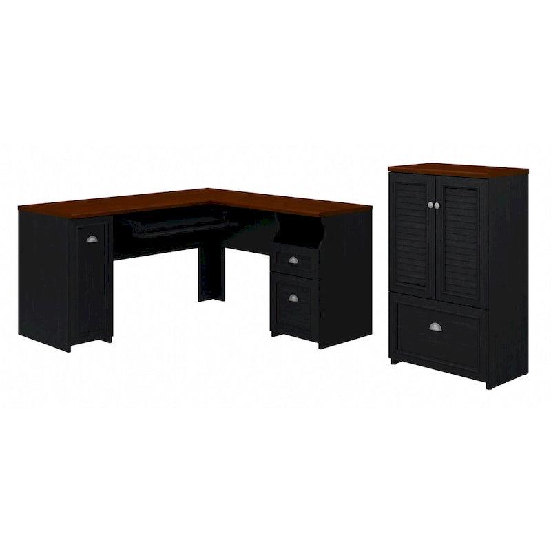 60W L Shaped Desk and Storage Cabinet with File Drawer