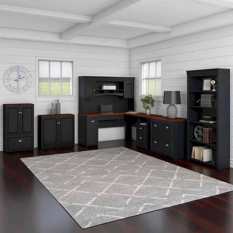 60W L Shaped Desk and Storage Cabinet with File Drawer